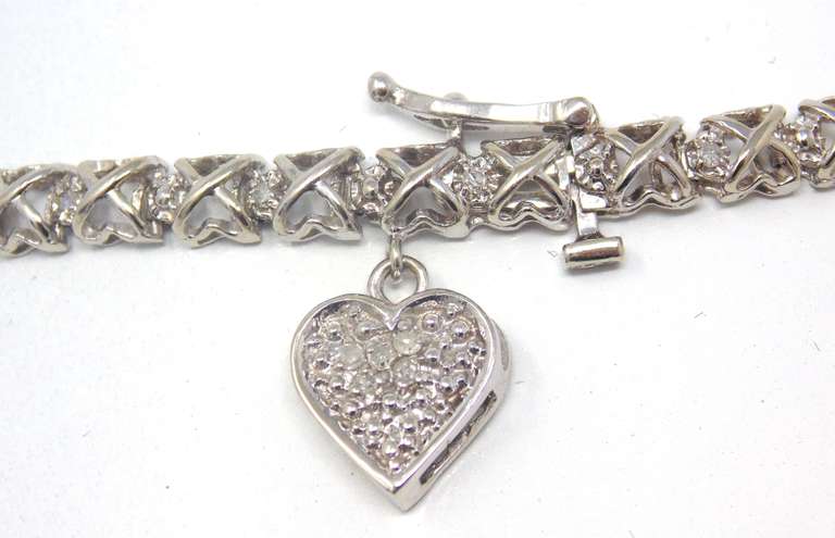 Charming Diamond Line Bracelet w Heart Charm