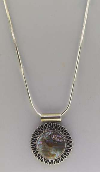 Italian Sterling Silver Mexico Abalone Necklace