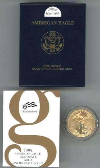 Scarcer 2008-W Burnished $50 1 Ounce Gold Eagle Box/COA