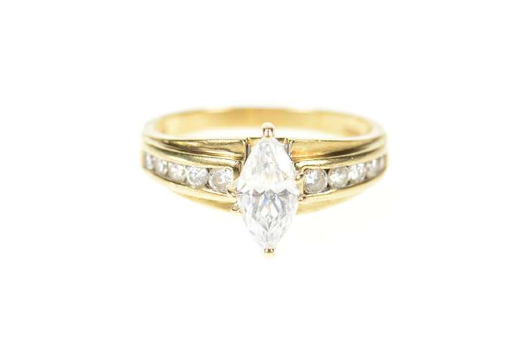 10K Yellow Gold Classic Marquise Travel Engagement Accent Ring