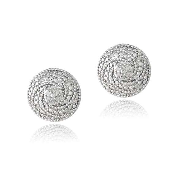 Sterling Silver 1/10ct Diamond Round Spiral Stud Earrings