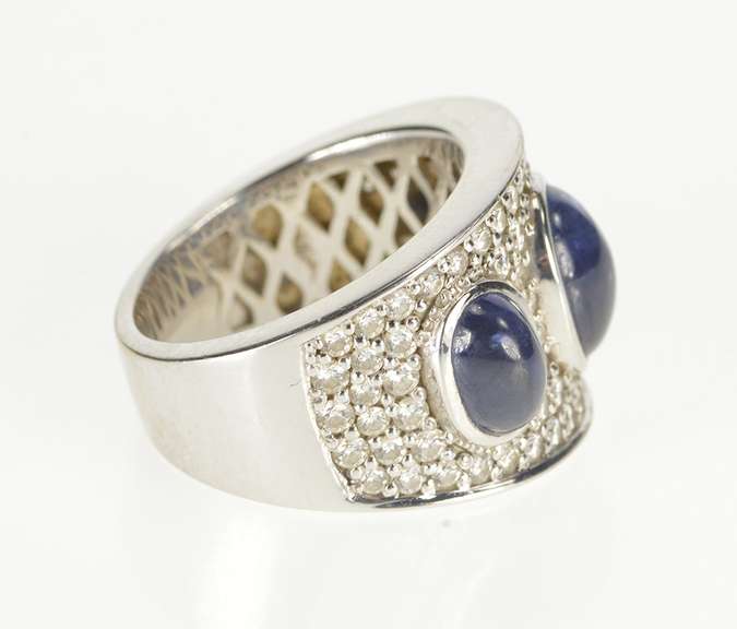 18K White Gold 9.75 Ctw Oval Sapphire Diamond Pave Ornate Ring