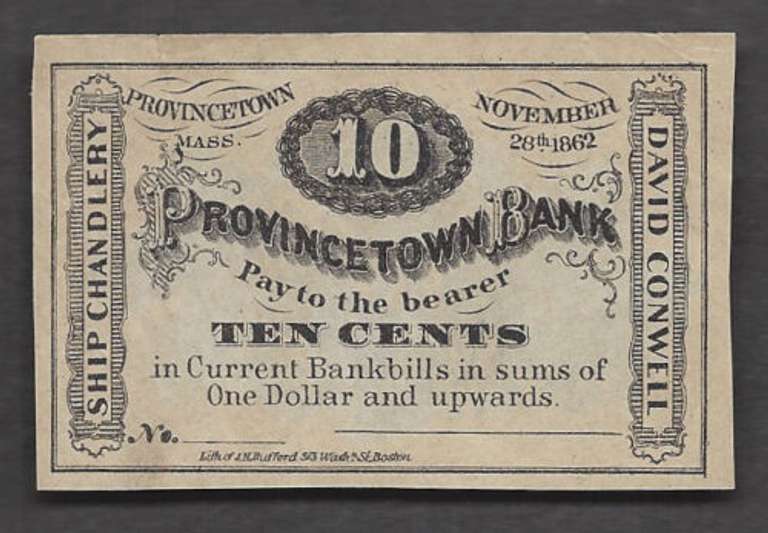 10 Cent 1862 Obsolete Provincetown Bank MA Unsigned Remainder Gem Uncirculated