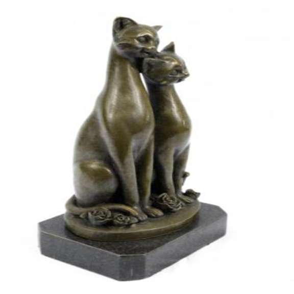 Two Cat on Marble Base Bronze Figurine