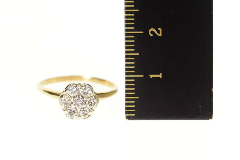 10K Yellow Gold Round Classic Diamond Cluster Statement Ring