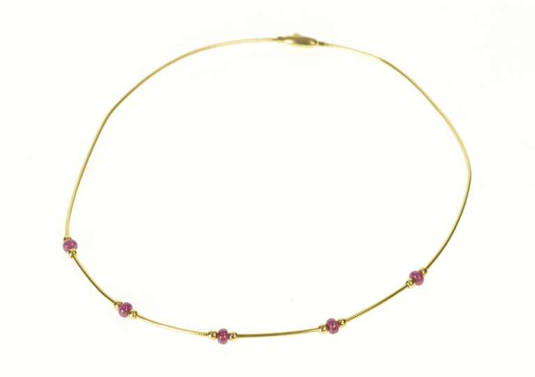 18K Yellow Gold Natural Ruby Beaded Round Cocoon Chain Necklace