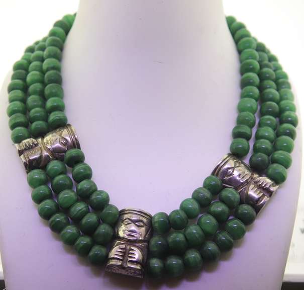 Sterling Silver Mexico Malachite Choker Necklace