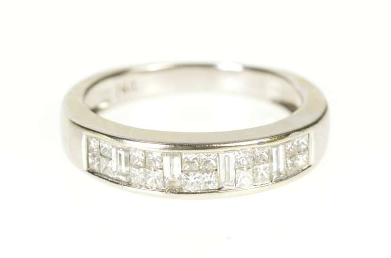 14K White Gold Princess Baguette Diamond Wedding Band Ring