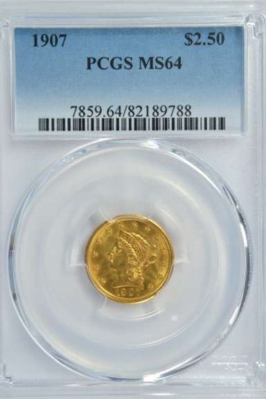 Superb PCGS MS64 1907 US $2.50 Liberty Gold Piece