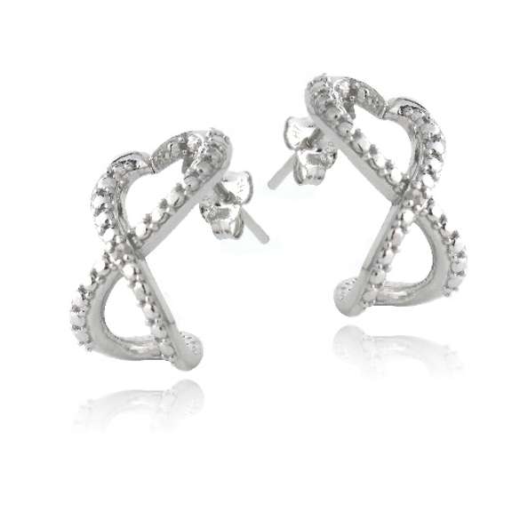 Sterling Silver Diamond Accent Infinity Heart Half Hoop Earrings