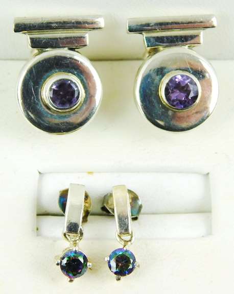 2 Pairs of Sterling Silver Gemstone Earrings