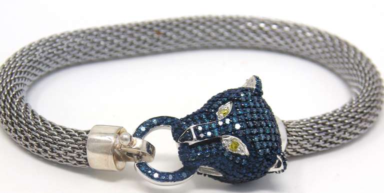 Sterling Silver Leopard Head Mesh Bracelet