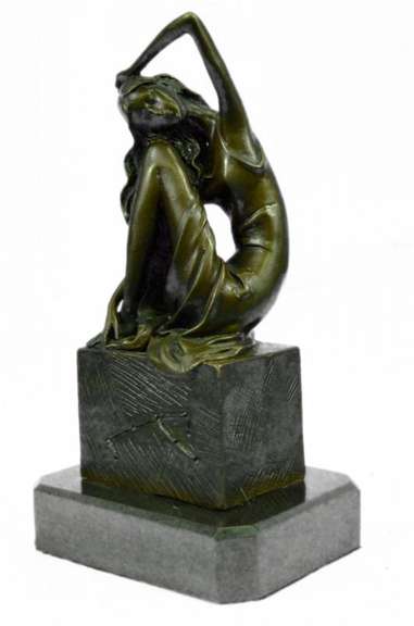 Sitting Woman Bronze Statue Marble Base