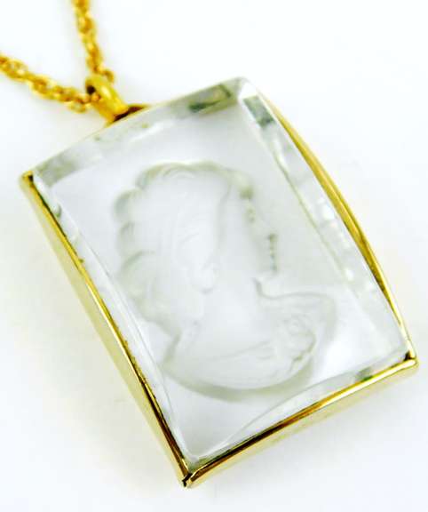 Vintage Domed Crystal Cameo Necklace