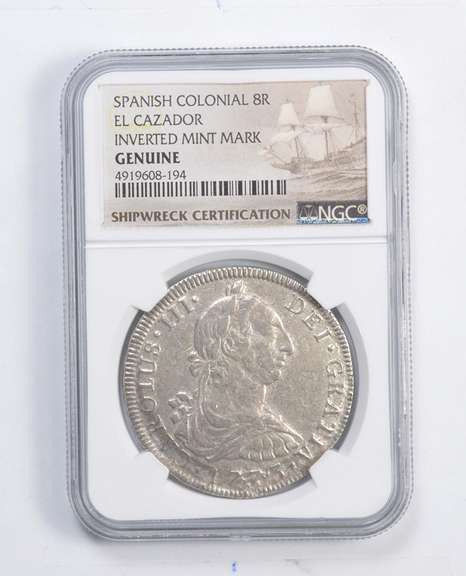 Genuine 1773 Spanish Colonial 8 Reales El Cazador Shipwreck - NGC