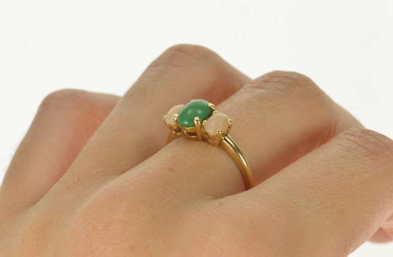 14K Yellow Gold Oval Turquoise Coral Retro Statement Ring