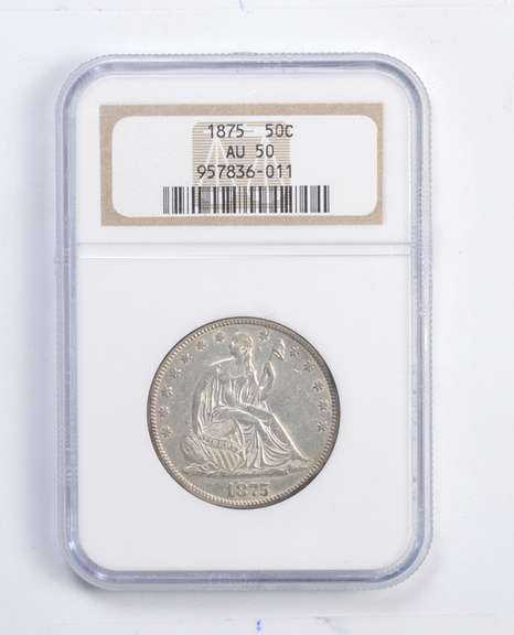AU50 1875 Seated Liberty Half Dollar - Graded NGC