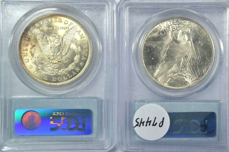 PCGS MS64 graded 1921 Morgan & 1923 Peace Silver Dollar