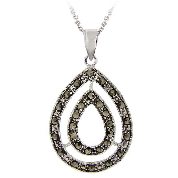 Sterling Silver Marcasite Double Teardrop Pendant