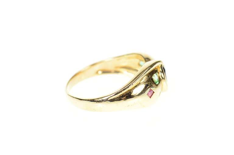 14K Yellow Gold Oval Sapphire Ruby Diamond Flush Statement Ring