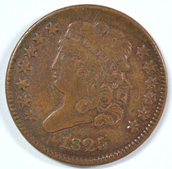 Scarcer 1825 Classic Head Half Cent in XF
