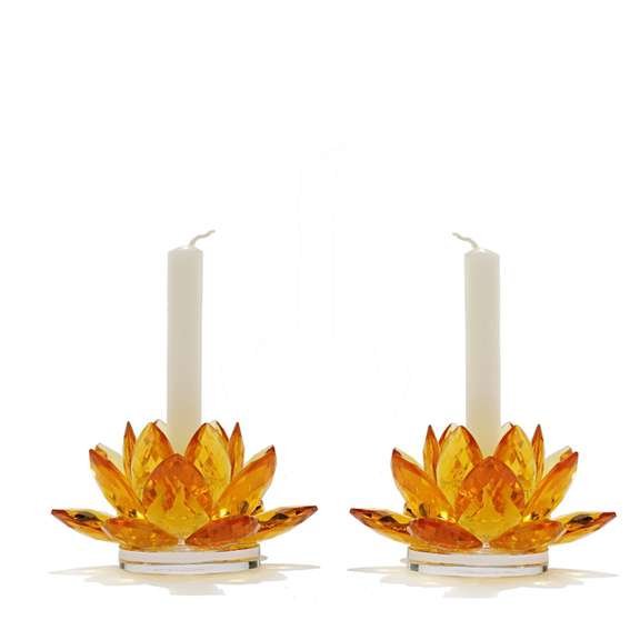 Crystal Gold Lotus Candleholder - Set of 2