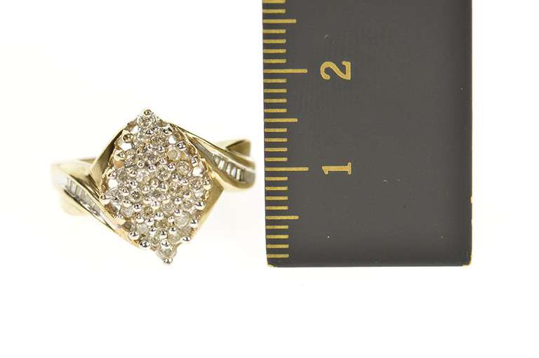 10K Yellow Gold Marquise Diamond Cluster Bypass Statement Ring