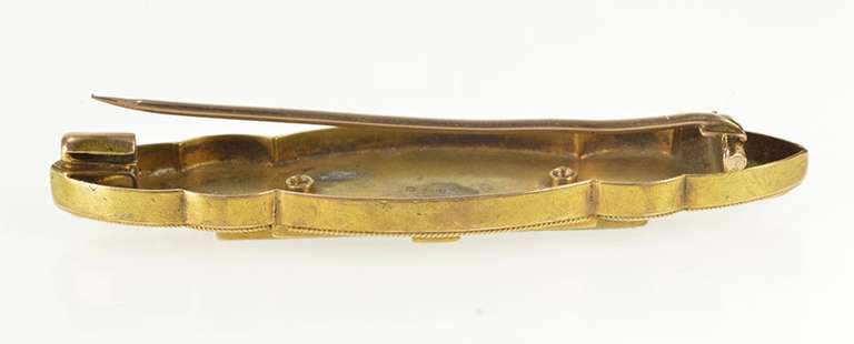 14K Yellow Gold Ornate Jasper Inset Milgrain Decorative Bar Pin/Brooch