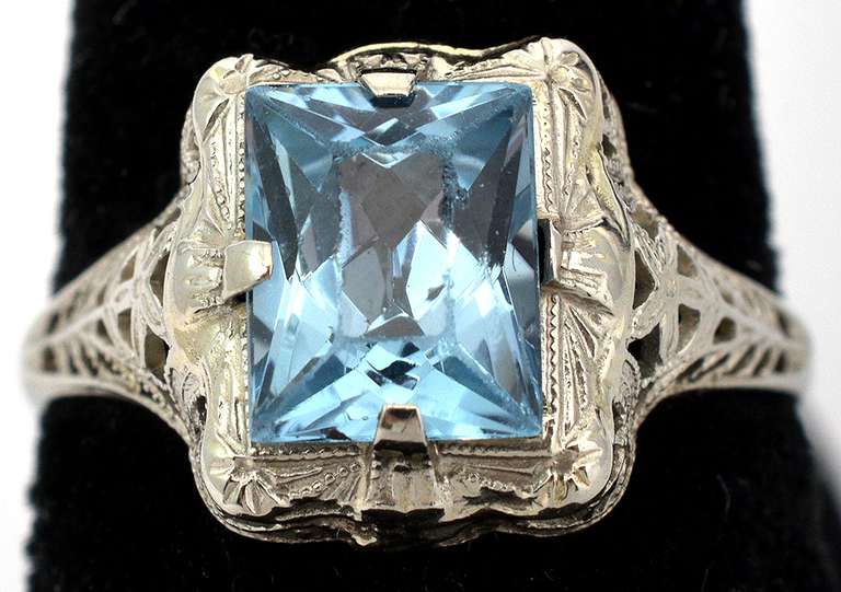 Antique Style Blue Topaz Ring, 14KT