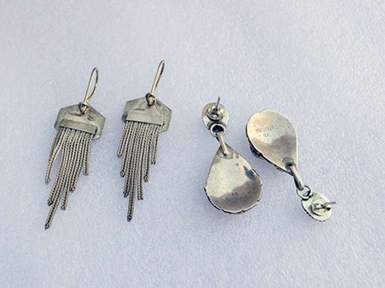 Two Pairs of Vintage Designer Silver Earrings, Signed Anatoli & RB