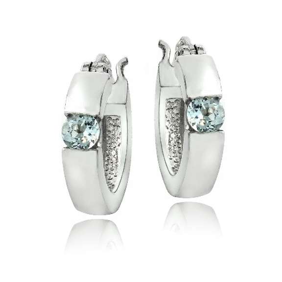 Sterling Silver Blue Topaz Huggie Earrings