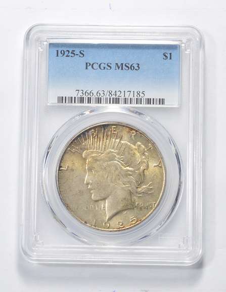 MS63 1925-S Peace Silver Dollar - Graded PCGS