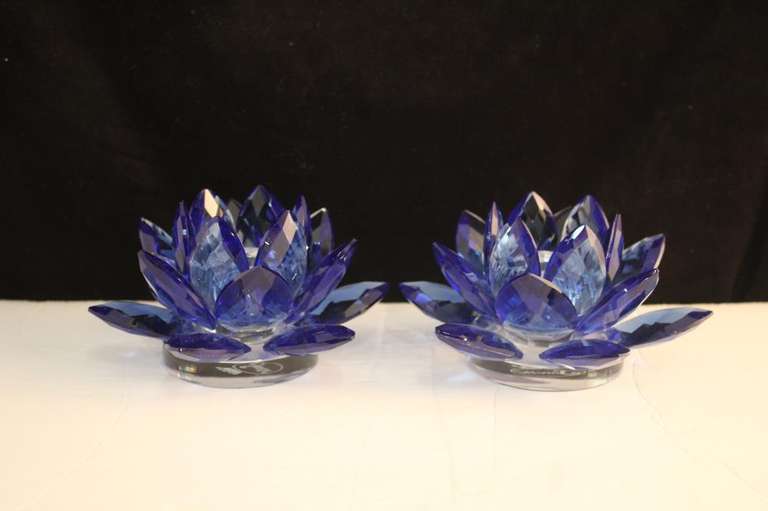 Pair Blue Lotus Candleholder