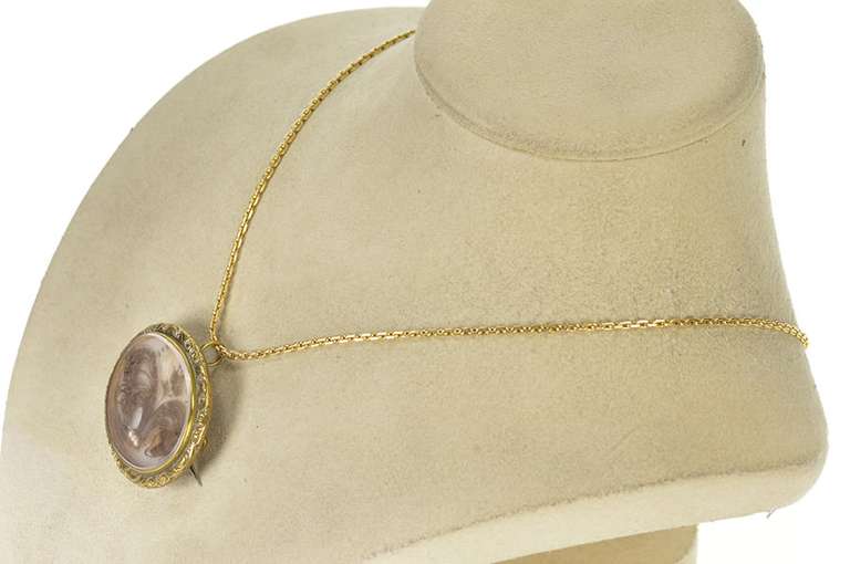Gold Filled Ornate Victorian Arranged Hair Mourning Pendant/Pin