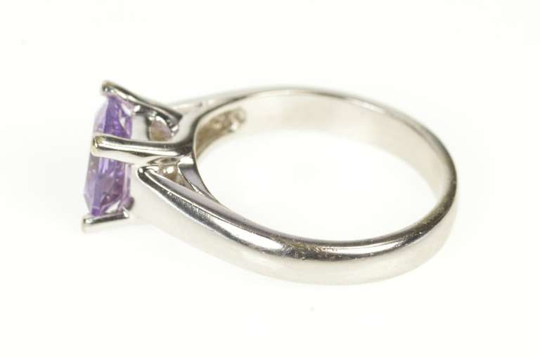 14K White Gold Amethyst Cushion Solitaire Classic Statement Ring