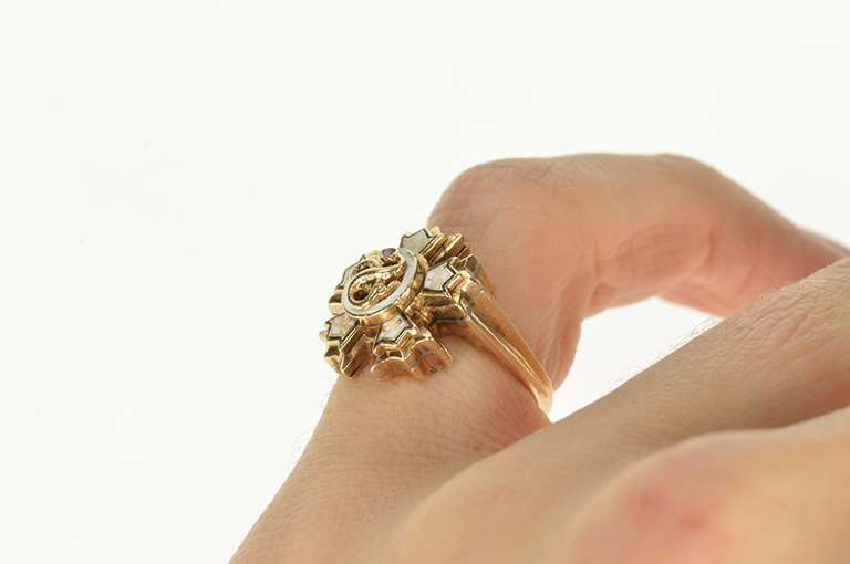14K Yellow Gold Ornate Sigma Nu Fraternity Snake Star Enamel Ring