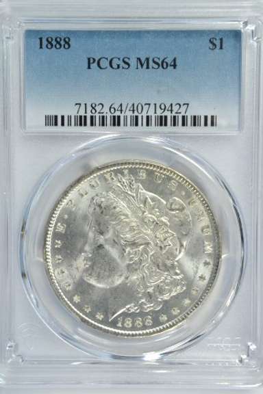 Better near Gem BU 1888 Morgan Silver Dollar. PCGS MS64