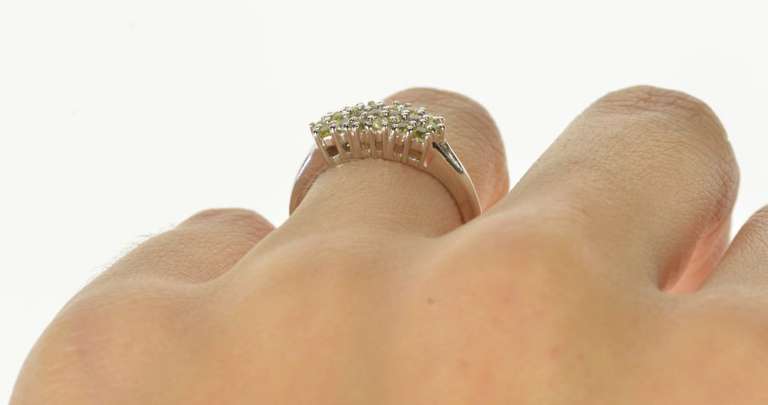 14K White Gold Tiered Row Cluster Peridot Statement Ring
