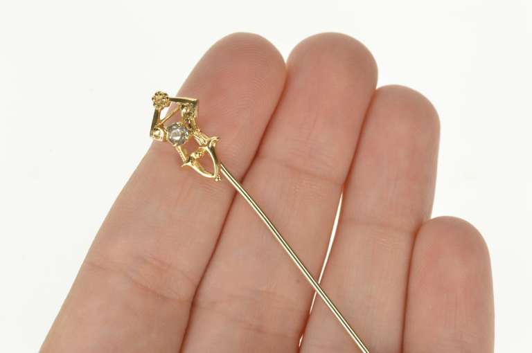 Gold Filled Retro Ornate Floral Design CZ Accent Stick Pin