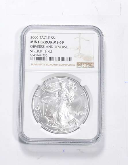 MS69 2000 American Silver Eagle Error Obverse Reverse Struck Thru NGC