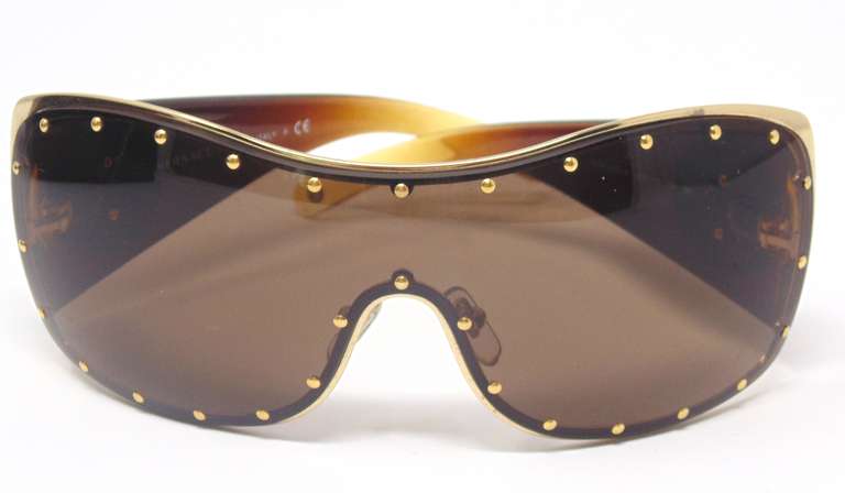 Versace Brown Shield and Gold Sunglasses