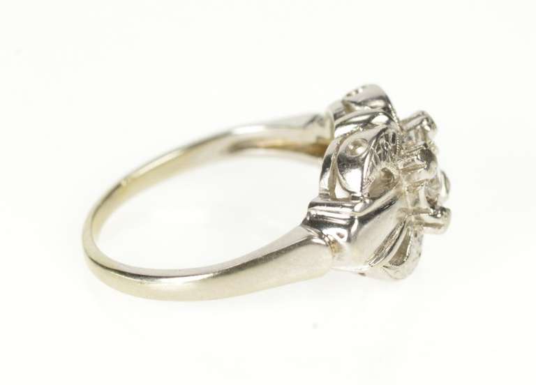 14K White Gold Retro 1950's Diamond Solitaire Engagement Ring