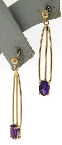 Simple Yellow Gold Amethyst Earrings