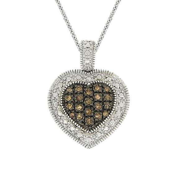 Sterling Silver 1/5 ct. TDW Champagne Diamond Heart Pendant