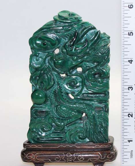 Finely Detailed Malachite Dragon Carving