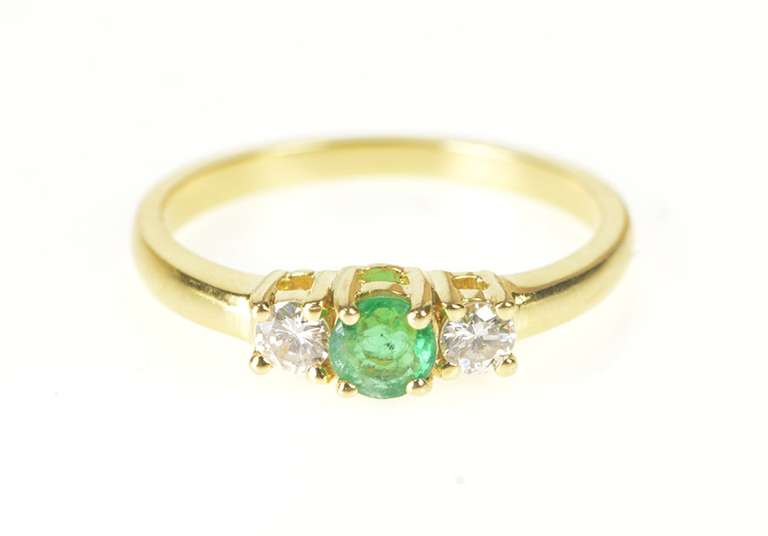 18K Yellow Gold 0.83 Ctw Emerald Diamond Accent Engagement Ring