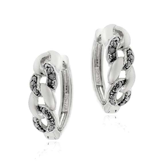 Sterling Silver Black Diamond Accent Infinity Huggie Earrings