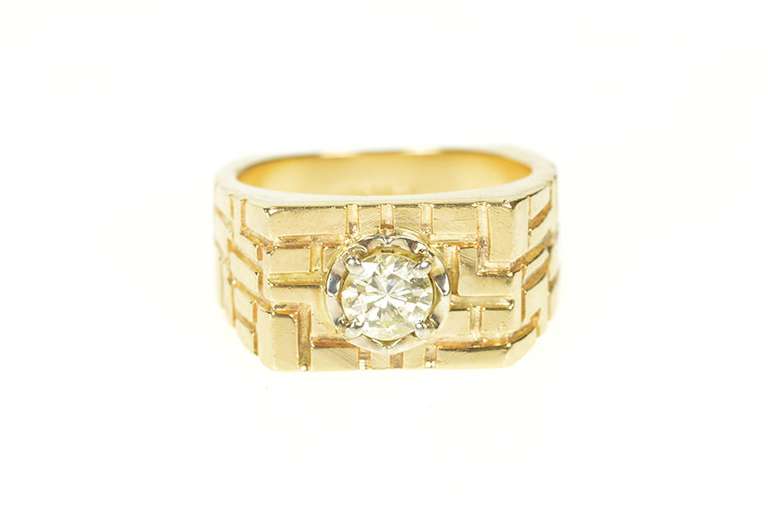 14K Yellow Gold 0.75 Ct Diamond Men's Geometric Statement Ring