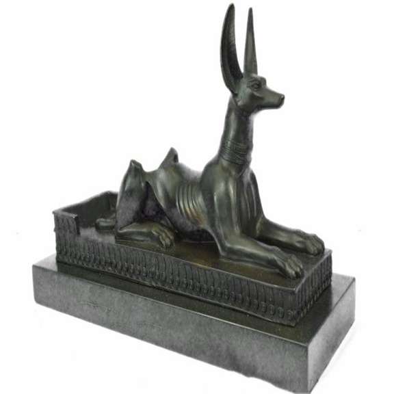 Egyptian Dog Bronze Sculpture on Marble Base Figurine