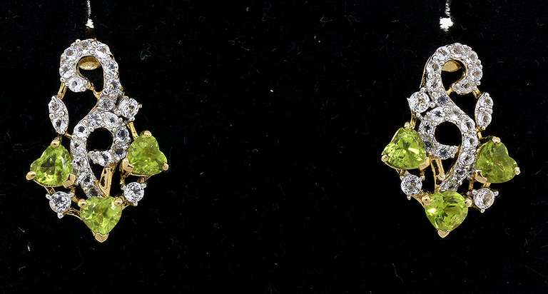 Lovely Peridot & Topaz Filigree Dangle Earrings in Vermeil